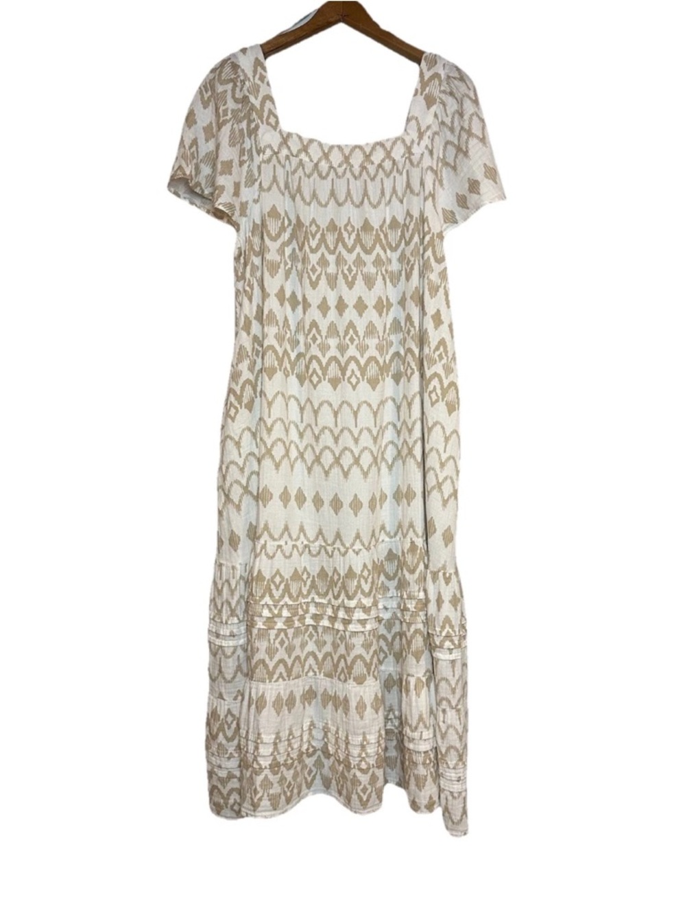 Sonoma Square Neck Midi Dress 100% Cotton Gauzy Cream Tan Women’s Size XL NWT